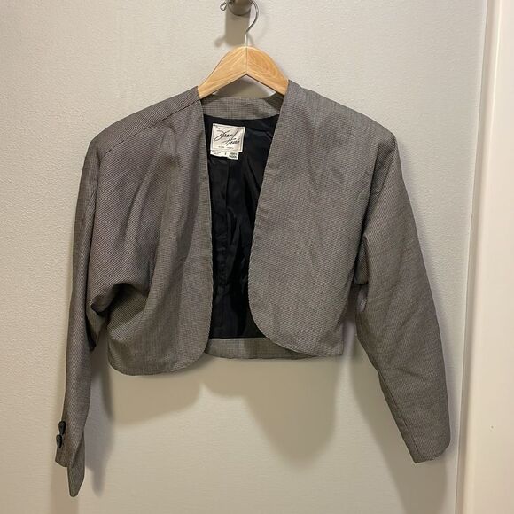 Diane Harris vintage black/white checkered wool crop jacket and bubble skirt - Picture 9 of 15